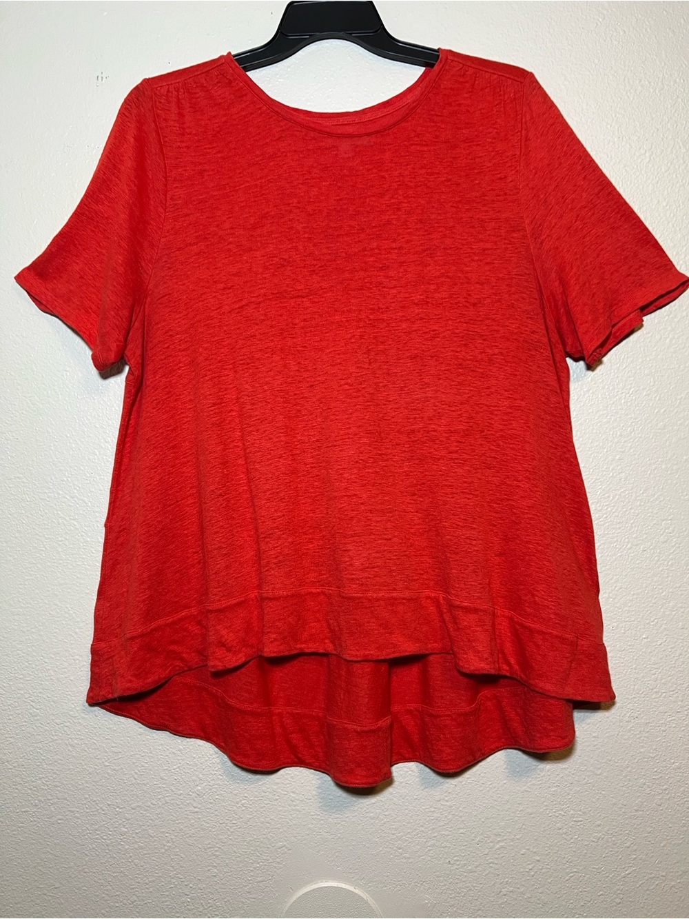 Chicos 100% Linen Top Womens XL Orange Short Sleeve Tiered Back Tunic Casual